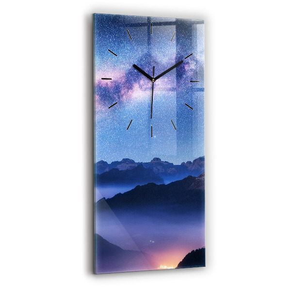 Modern vertical wall clock Milky Way and Mountains