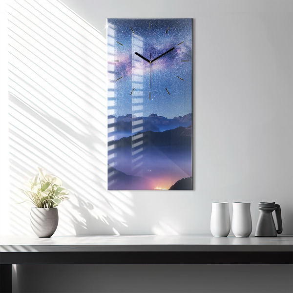 Modern vertical wall clock Milky Way and Mountains