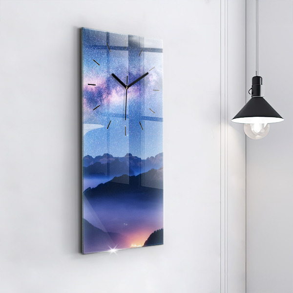 Modern vertical wall clock Milky Way and Mountains