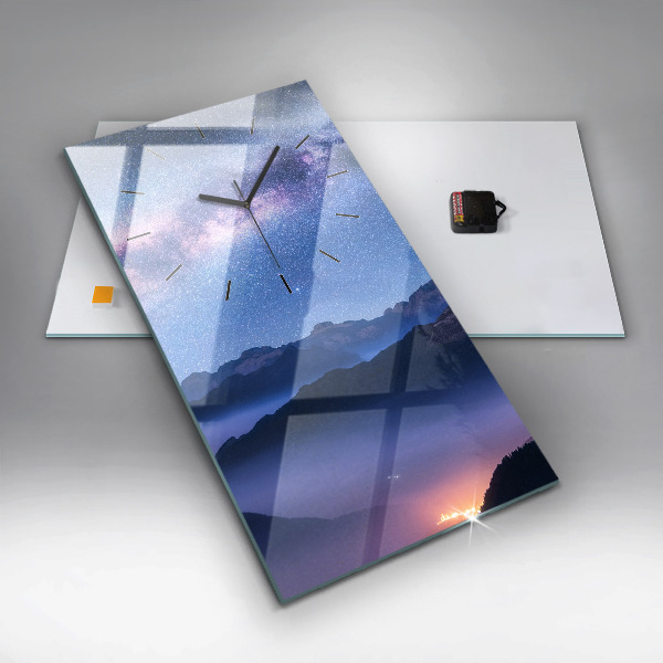 Modern vertical wall clock Milky Way and Mountains