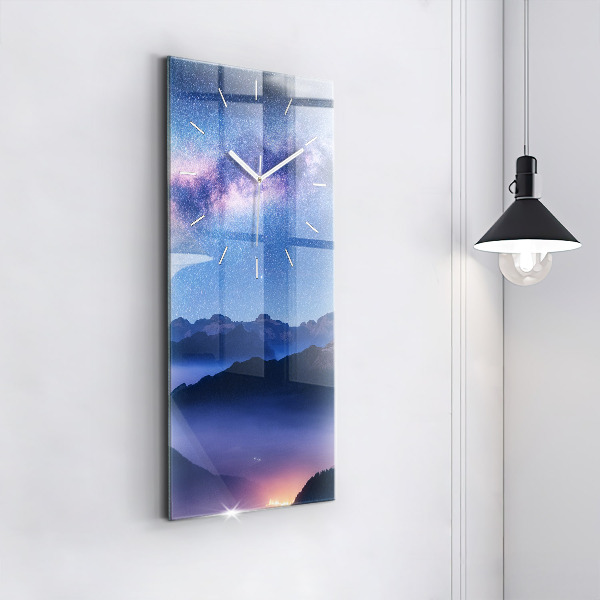 Modern vertical wall clock Milky Way and Mountains