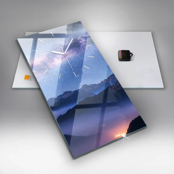 Modern vertical wall clock Milky Way and Mountains