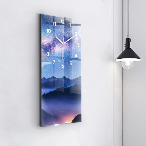 Modern vertical wall clock Milky Way and Mountains