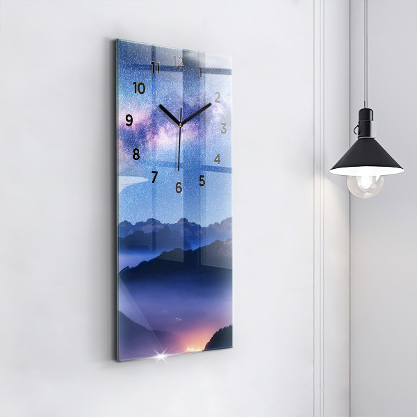 Modern vertical wall clock Milky Way and Mountains