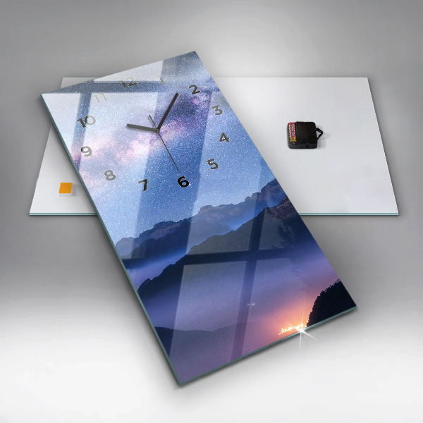 Modern vertical wall clock Milky Way and Mountains