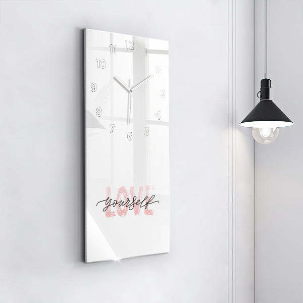 Modern vertical wall clock The inscription Love yourself