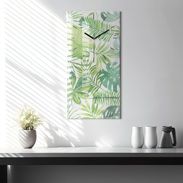 Modern vertical wall clock Green leaves