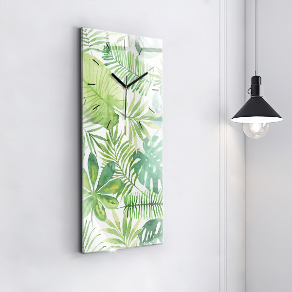 Modern vertical wall clock Green leaves