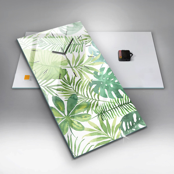 Modern vertical wall clock Green leaves
