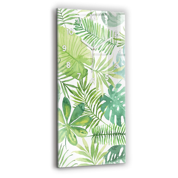 Modern vertical wall clock Green leaves