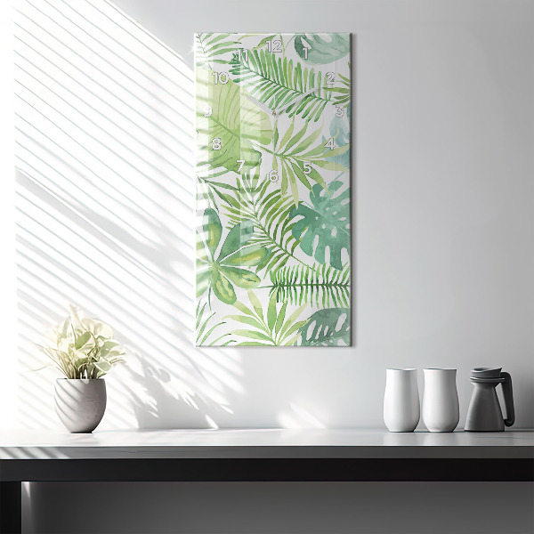 Modern vertical wall clock Green leaves