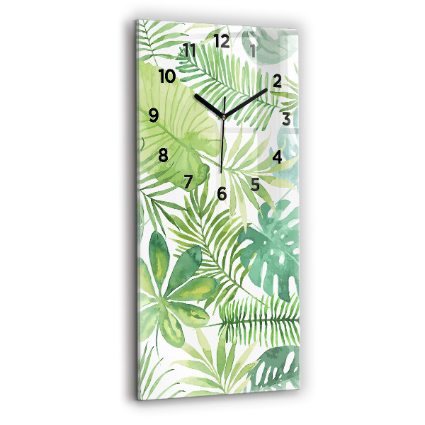 Modern vertical wall clock Green leaves