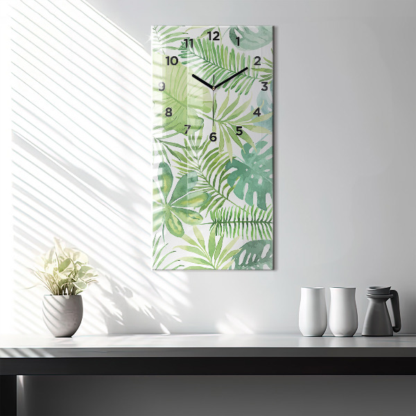 Modern vertical wall clock Green leaves