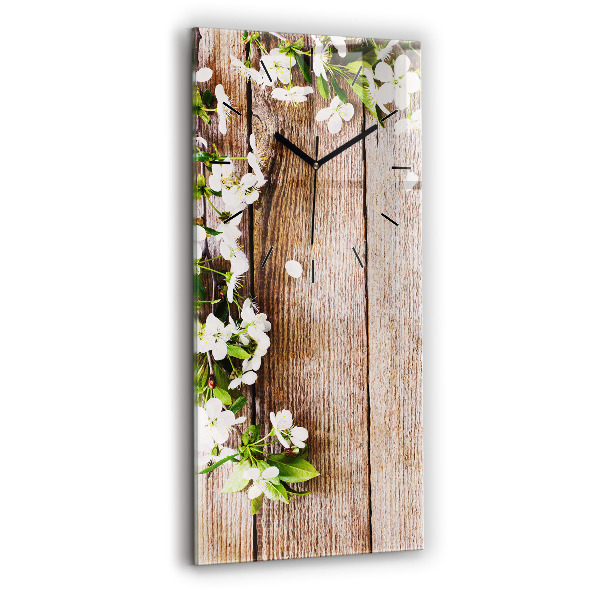 Modern vertical wall clock Flowers on wood