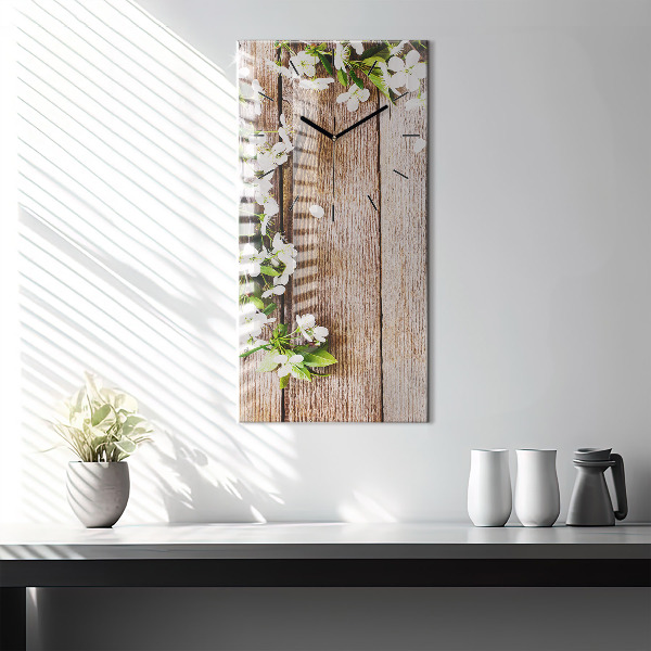 Modern vertical wall clock Flowers on wood