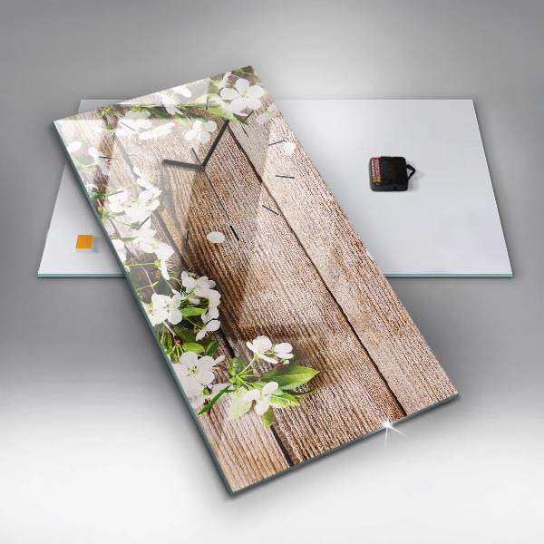 Modern vertical wall clock Flowers on wood