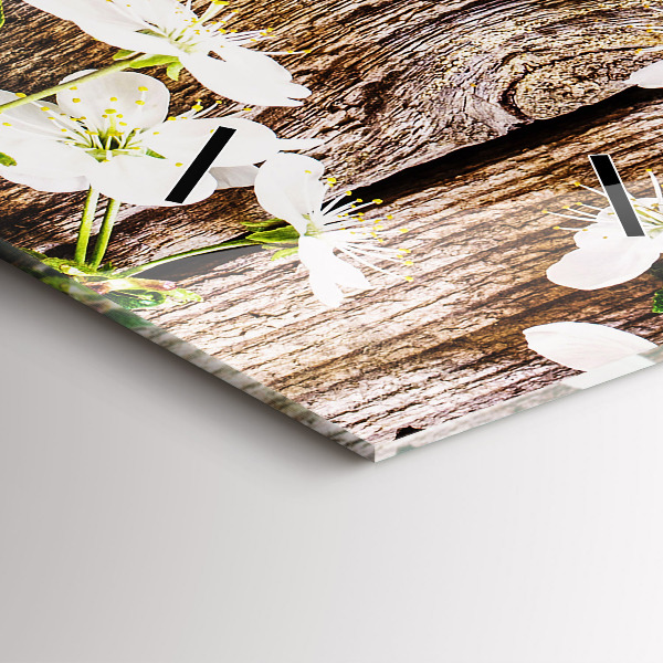 Modern vertical wall clock Flowers on wood