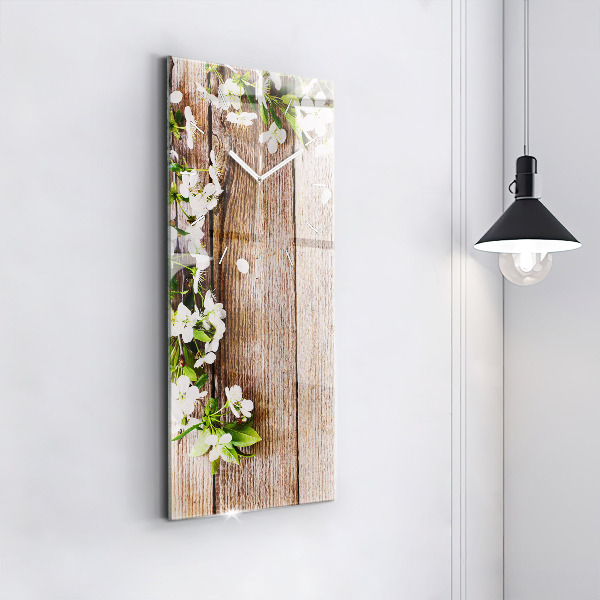 Modern vertical wall clock Flowers on wood
