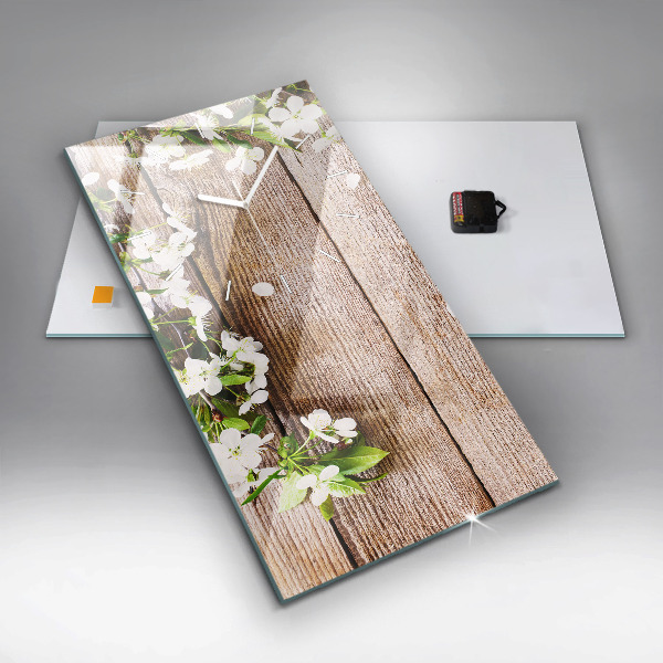 Modern vertical wall clock Flowers on wood