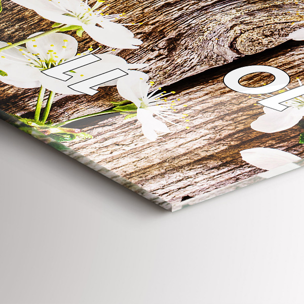 Modern vertical wall clock Flowers on wood