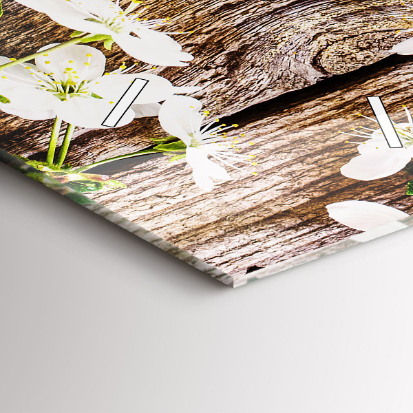 Modern vertical wall clock Flowers on wood