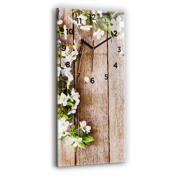 Modern vertical wall clock Flowers on wood