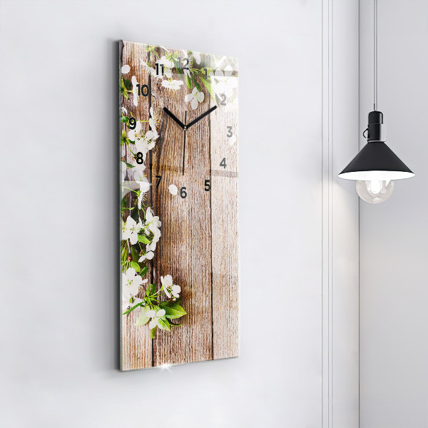 Modern vertical wall clock Flowers on wood