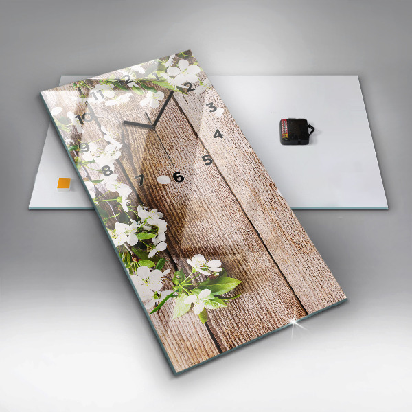 Modern vertical wall clock Flowers on wood