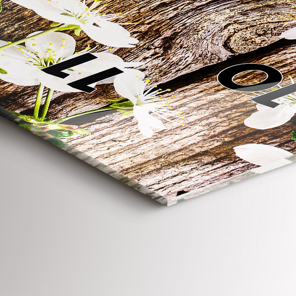 Modern vertical wall clock Flowers on wood