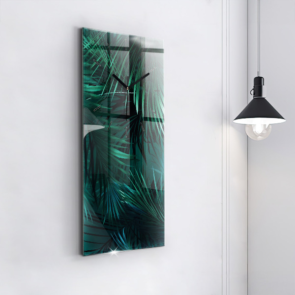 Modern vertical wall clock Tropical leaves