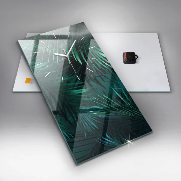 Modern vertical wall clock Tropical leaves