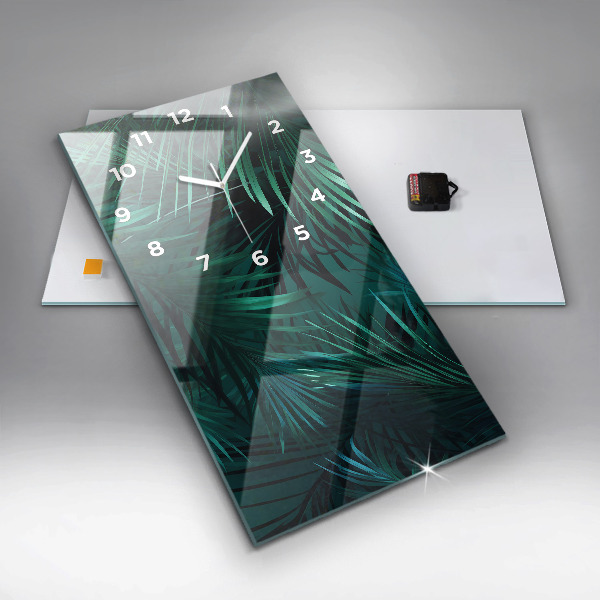 Modern vertical wall clock Tropical leaves