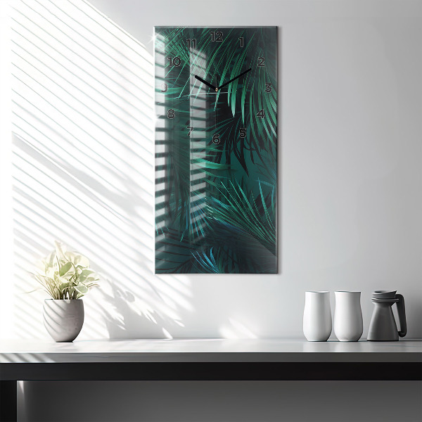 Modern vertical wall clock Tropical leaves