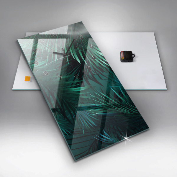 Modern vertical wall clock Tropical leaves