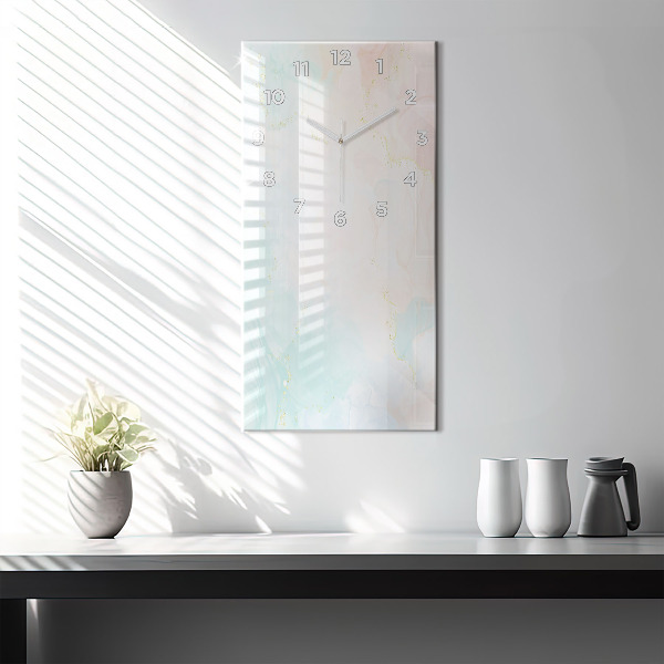 Modern vertical wall clock Watercolor marble