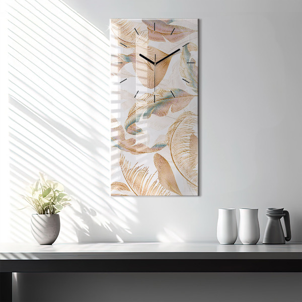 Modern vertical wall clock Nature leaf pattern