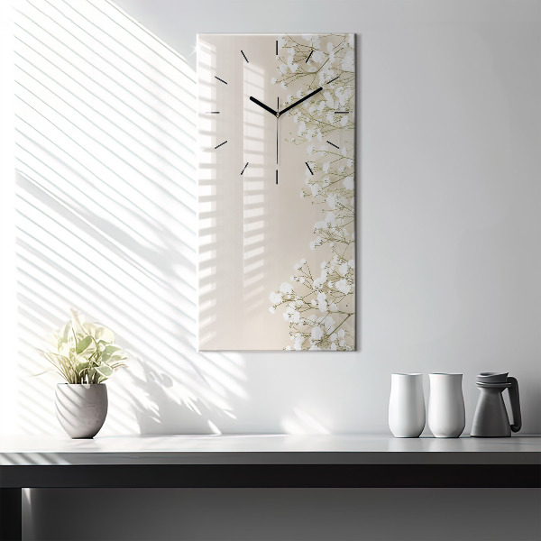 Modern vertical wall clock Blooming gypsophila flowers