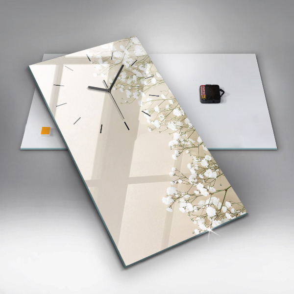 Modern vertical wall clock Blooming gypsophila flowers