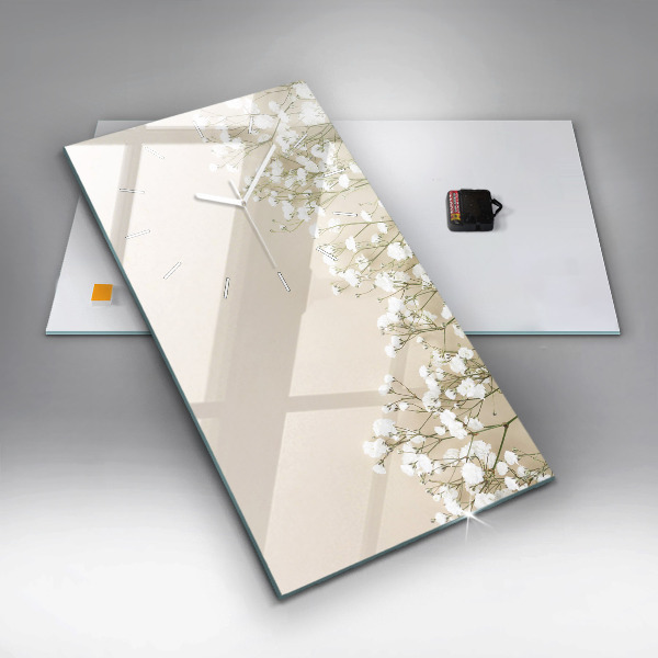 Modern vertical wall clock Blooming gypsophila flowers