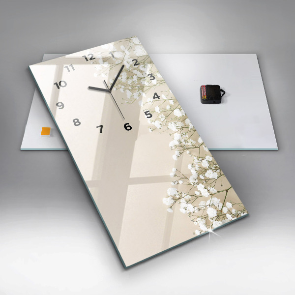 Modern vertical wall clock Blooming gypsophila flowers