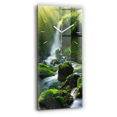 Modern vertical wall clock Waterfall and rocks