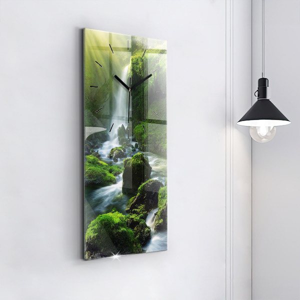 Modern vertical wall clock Waterfall and rocks