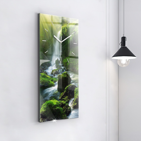 Modern vertical wall clock Waterfall and rocks