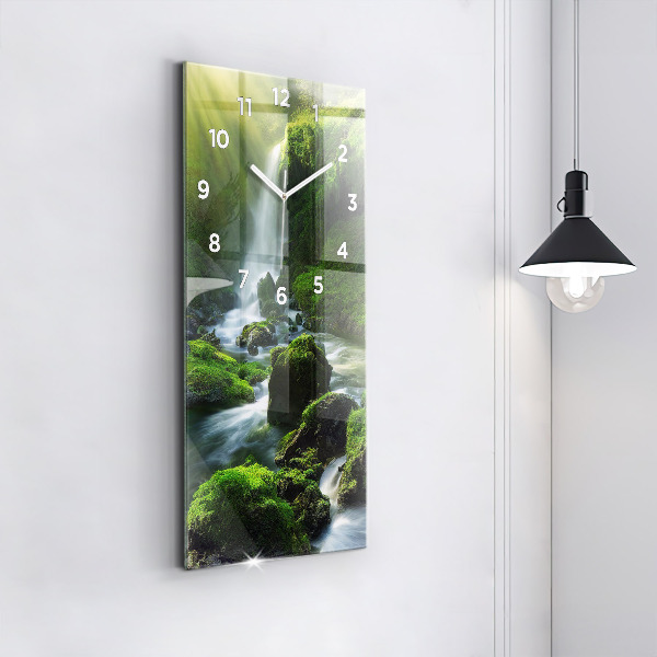 Modern vertical wall clock Waterfall and rocks