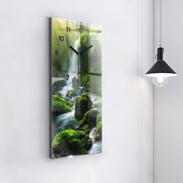 Modern vertical wall clock Waterfall and rocks