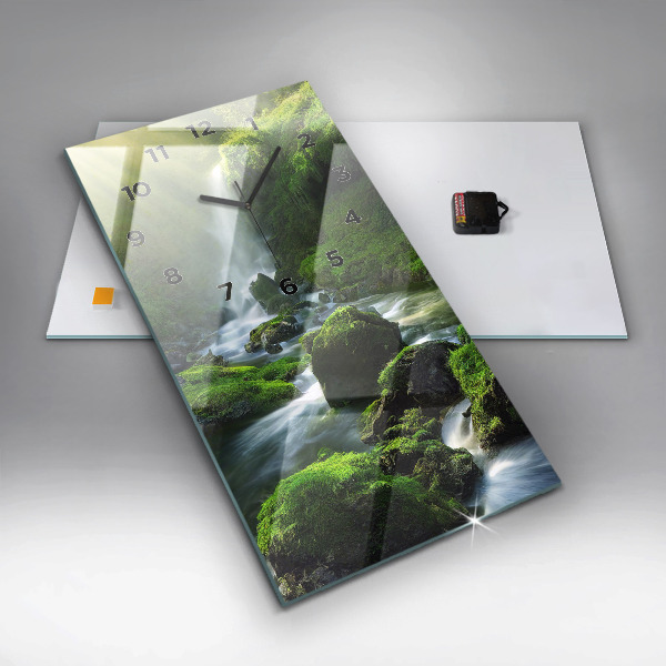 Modern vertical wall clock Waterfall and rocks