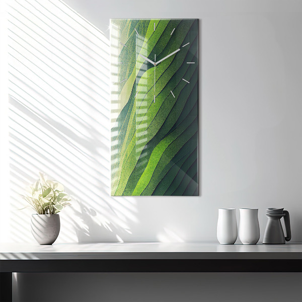 Modern vertical wall clock Green fields abstract