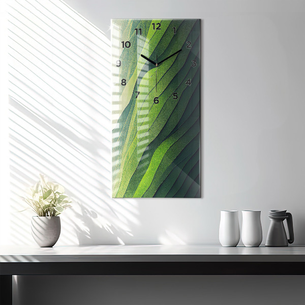 Modern vertical wall clock Green fields abstract