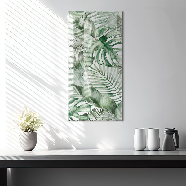 Modern vertical wall clock Painted plant leaves
