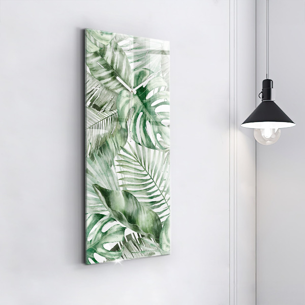 Modern vertical wall clock Painted plant leaves